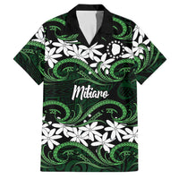 Personalised Cook Islands Mitiaro Family Matching Off Shoulder Short Dress and Hawaiian Shirt Tiare Maori Polynesian Waves Tattoo LT14 Dad's Shirt - Short Sleeve Green - Polynesian Pride