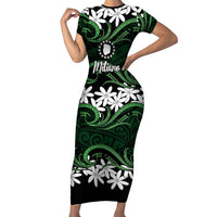 Personalised Cook Islands Mitiaro Family Matching Short Sleeve Bodycon Dress and Hawaiian Shirt Tiare Maori Polynesian Waves Tattoo LT14 Mom's Dress Green - Polynesian Pride