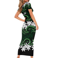 Personalised Cook Islands Mitiaro Family Matching Short Sleeve Bodycon Dress and Hawaiian Shirt Tiare Maori Polynesian Waves Tattoo LT14 - Polynesian Pride