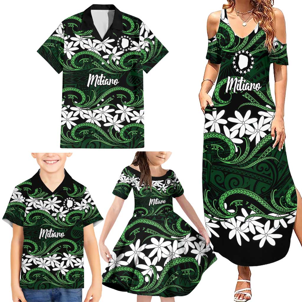 Personalised Cook Islands Mitiaro Family Matching Summer Maxi Dress and Hawaiian Shirt Tiare Maori Polynesian Waves Tattoo