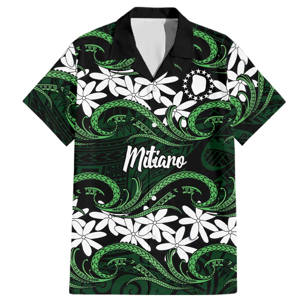 Personalised Cook Islands Mitiaro Family Matching Summer Maxi Dress and Hawaiian Shirt Tiare Maori Polynesian Waves Tattoo LT14 Dad's Shirt - Short Sleeve Green - Polynesian Pride