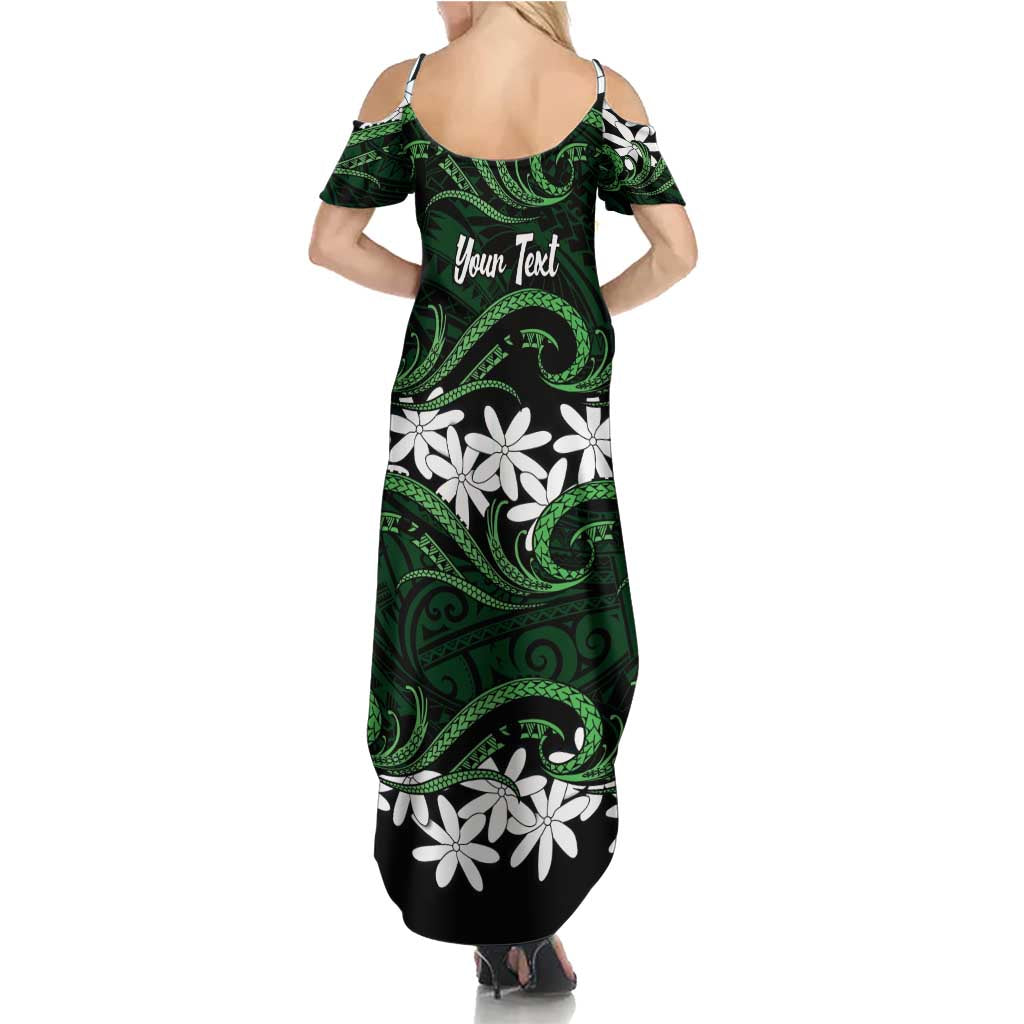 Personalised Cook Islands Mitiaro Family Matching Summer Maxi Dress and Hawaiian Shirt Tiare Maori Polynesian Waves Tattoo LT14 - Polynesian Pride