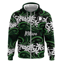 Personalised Cook Islands Mitiaro Hoodie Tiare Maori Polynesian Waves Tattoo LT14 Zip Hoodie Green - Polynesian Pride