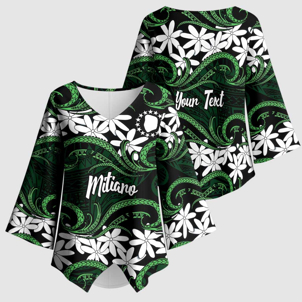 Personalised Cook Islands Mitiaro Kimono Sleeve Blouse Tiare Maori Polynesian Waves Tattoo