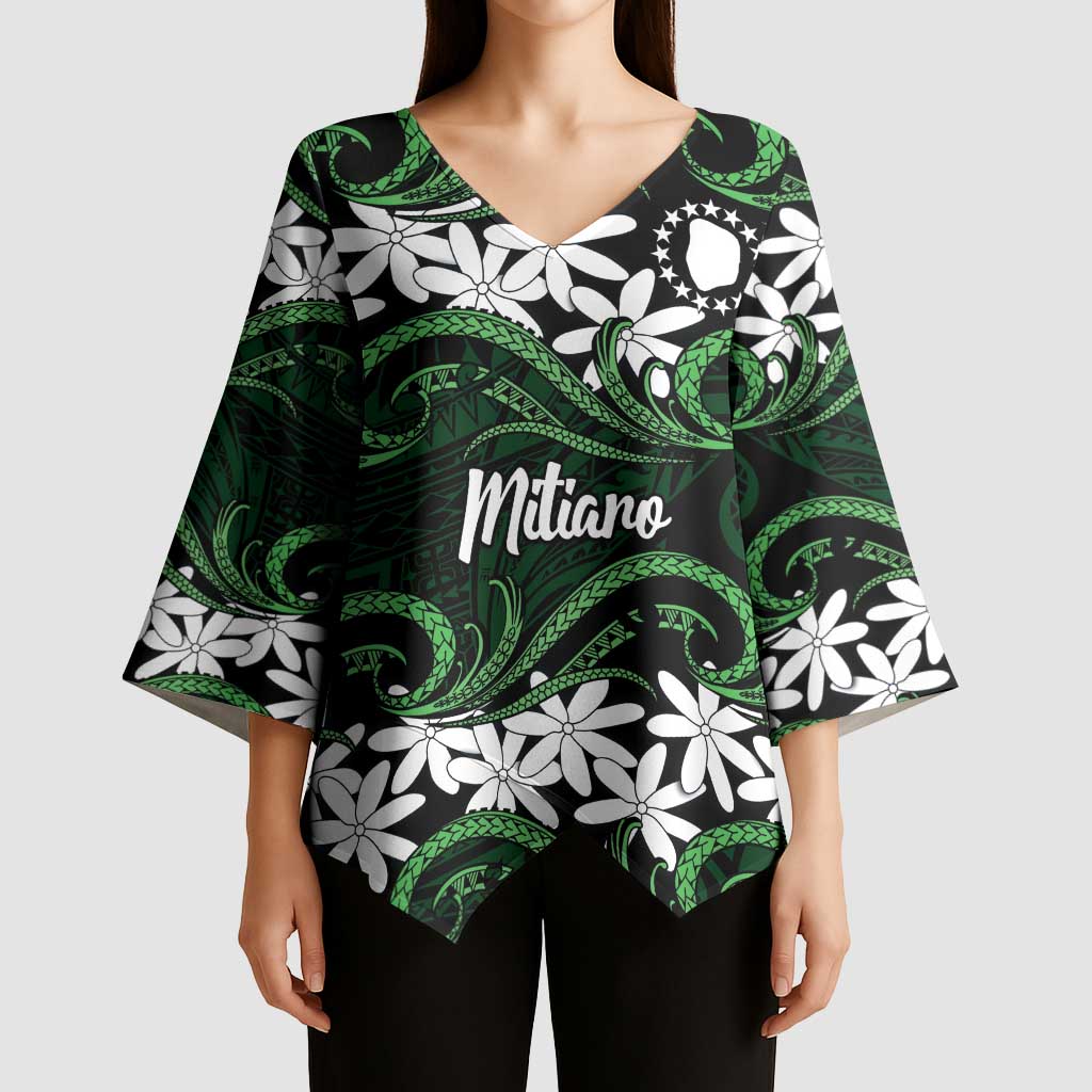 Personalised Cook Islands Mitiaro Kimono Sleeve Blouse Tiare Maori Polynesian Waves Tattoo