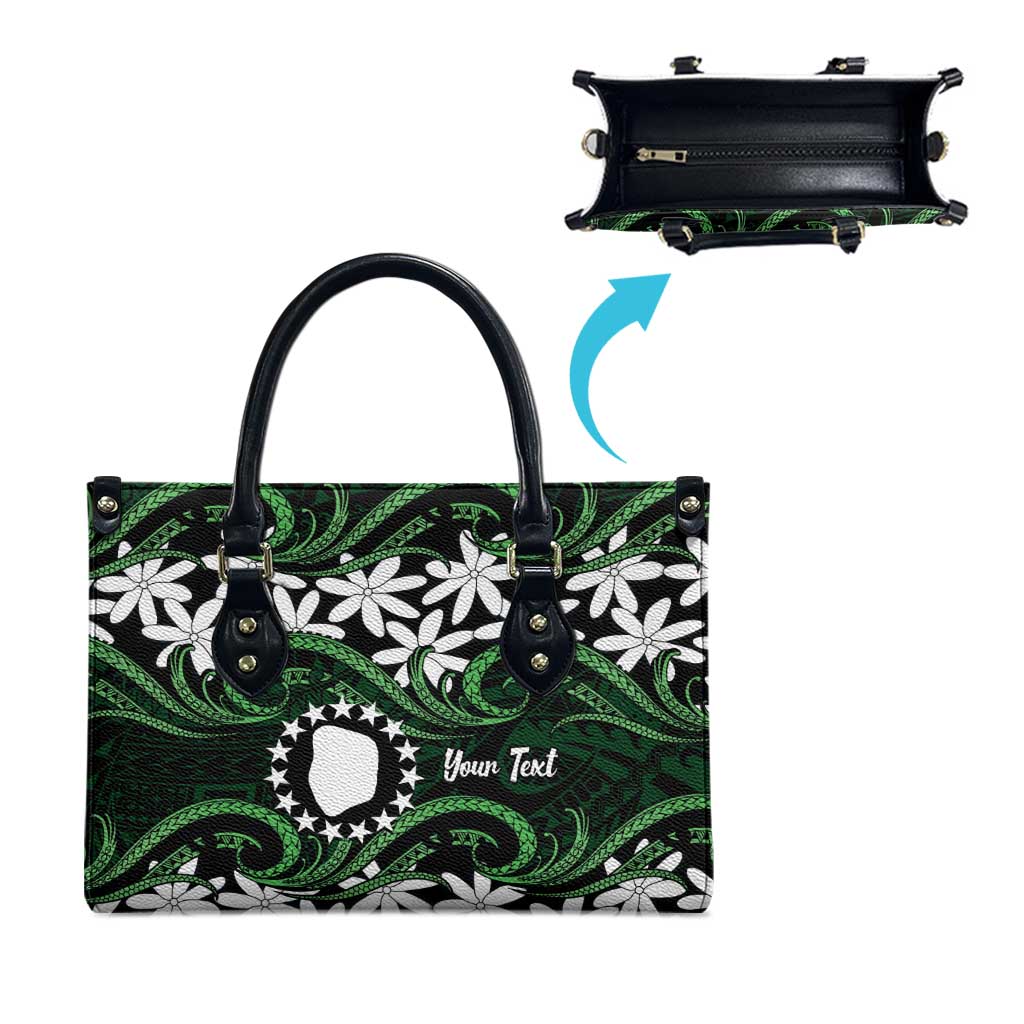 Personalised Cook Islands Mitiaro Leather Bag Tiare Maori Polynesian Waves Tattoo