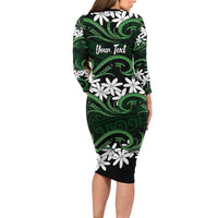 Personalised Cook Islands Mitiaro Long Sleeve Bodycon Dress Tiare Maori Polynesian Waves Tattoo
