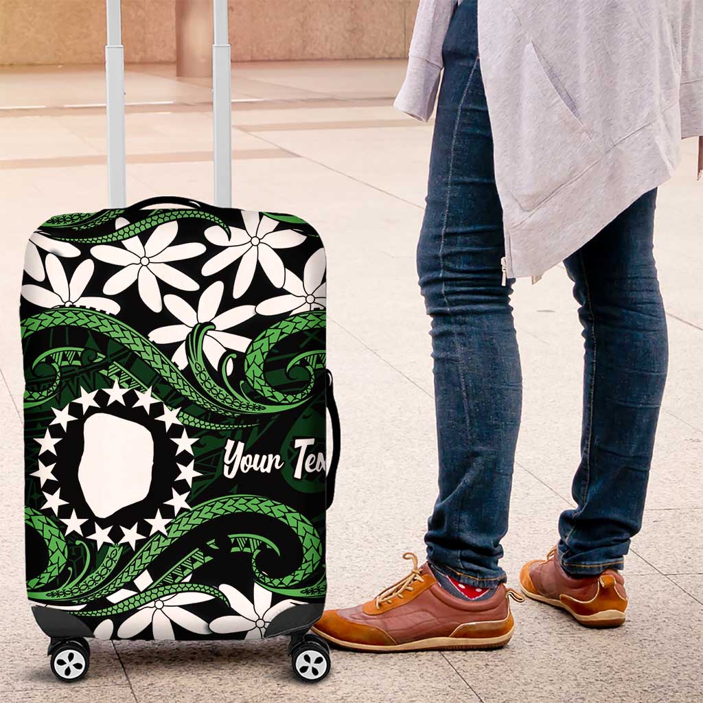 Personalised Cook Islands Mitiaro Luggage Cover Tiare Maori Polynesian Waves Tattoo