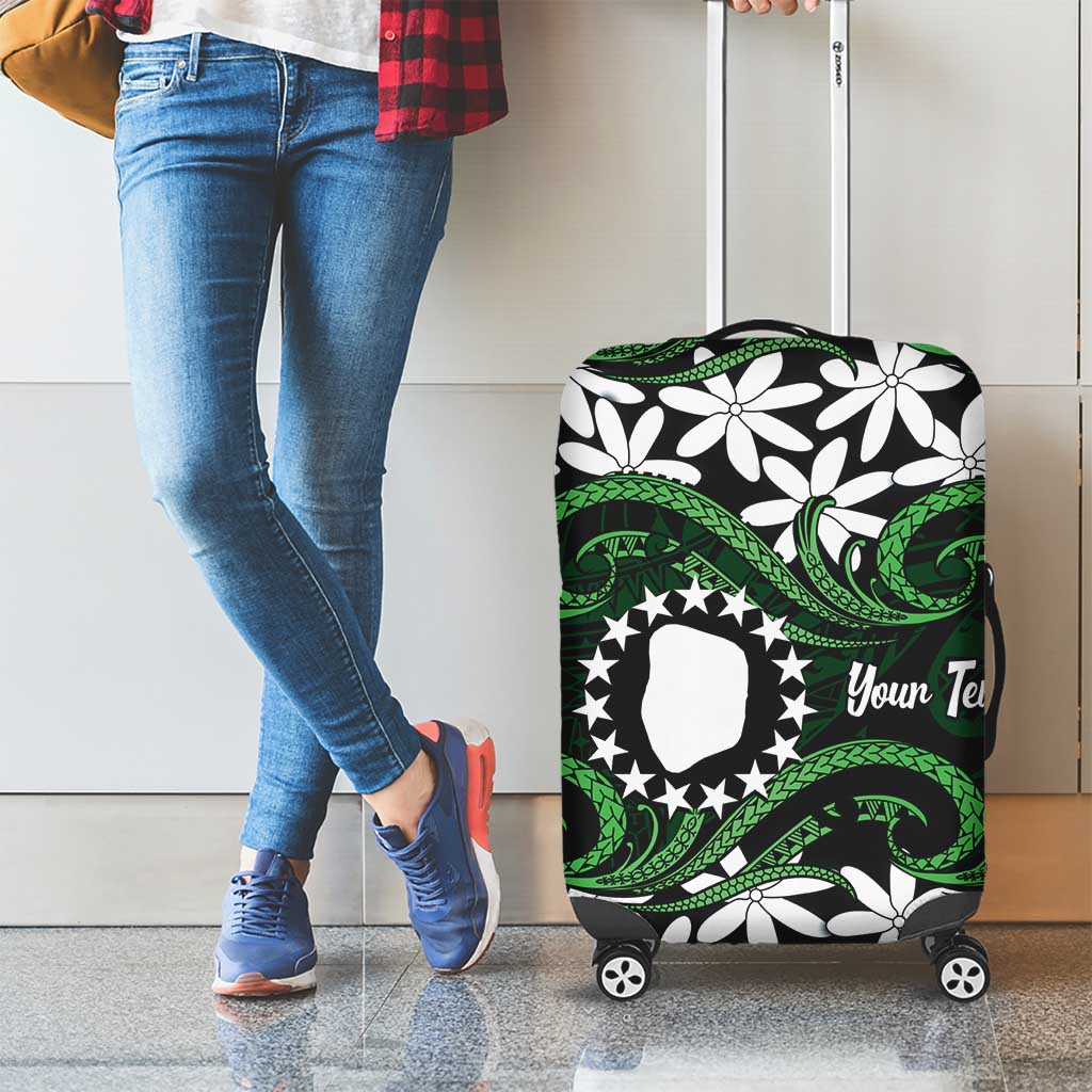 Personalised Cook Islands Mitiaro Luggage Cover Tiare Maori Polynesian Waves Tattoo