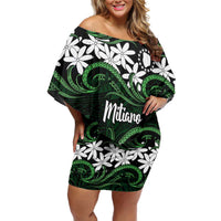 Personalised Cook Islands Mitiaro Off Shoulder Short Dress Tiare Maori Polynesian Waves Tattoo