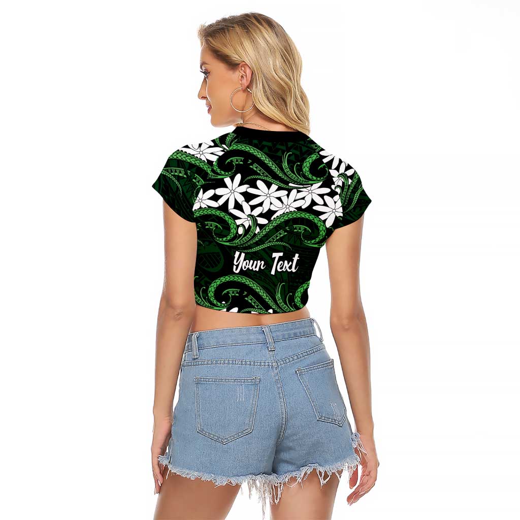 Personalised Cook Islands Mitiaro Raglan Cropped T Shirt Tiare Maori Polynesian Waves Tattoo