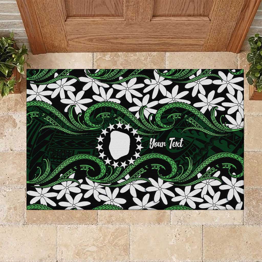 Personalised Cook Islands Mitiaro Rubber Doormat Tiare Maori Polynesian Waves Tattoo