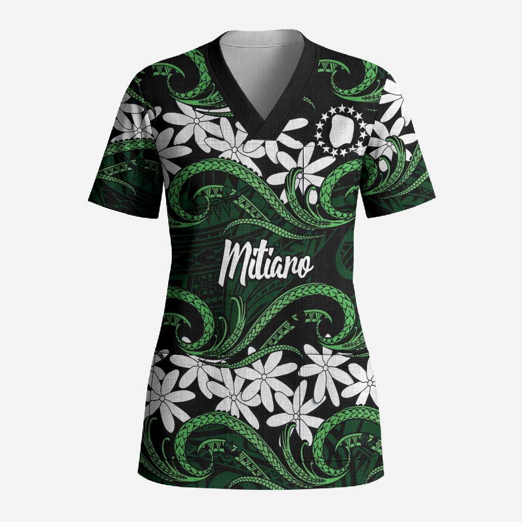 Personalised Cook Islands Mitiaro Scrub Top Tiare Maori Polynesian Waves Tattoo