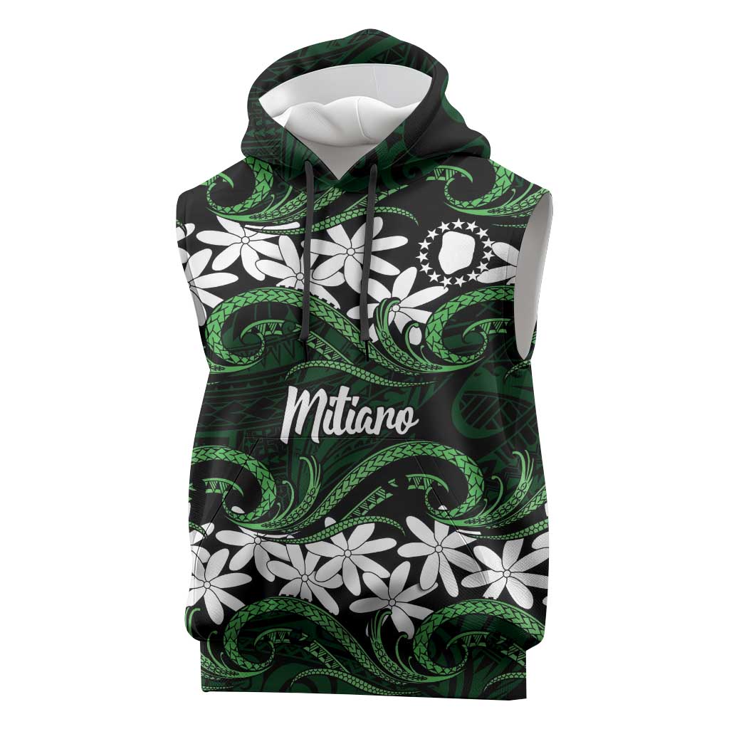 Personalised Cook Islands Mitiaro Sleeveless Hoodie Tiare Maori Polynesian Waves Tattoo