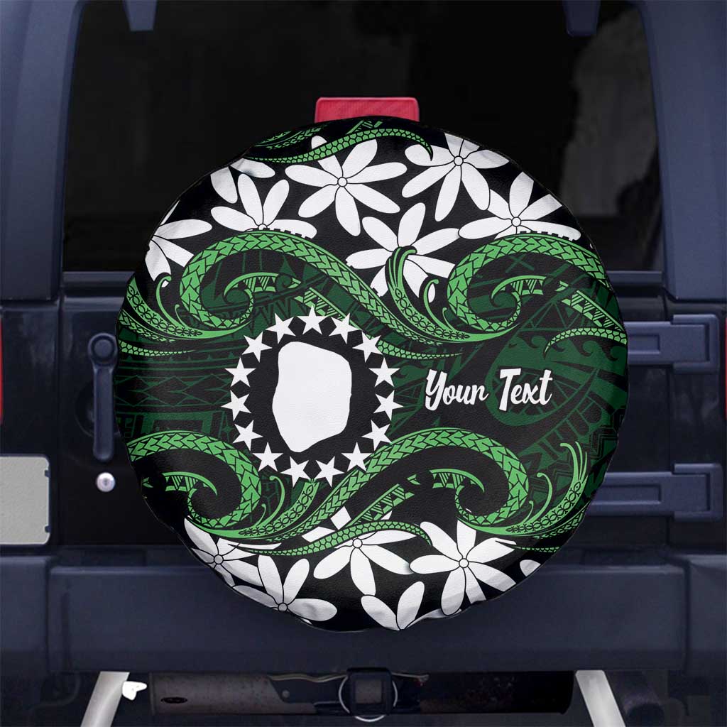 Personalised Cook Islands Mitiaro Spare Tire Cover Tiare Maori Polynesian Waves Tattoo