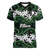 Personalised Cook Islands Mitiaro Women V-Neck T-Shirt Tiare Maori Polynesian Waves Tattoo