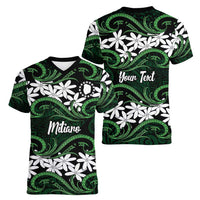 Personalised Cook Islands Mitiaro Women V-Neck T-Shirt Tiare Maori Polynesian Waves Tattoo