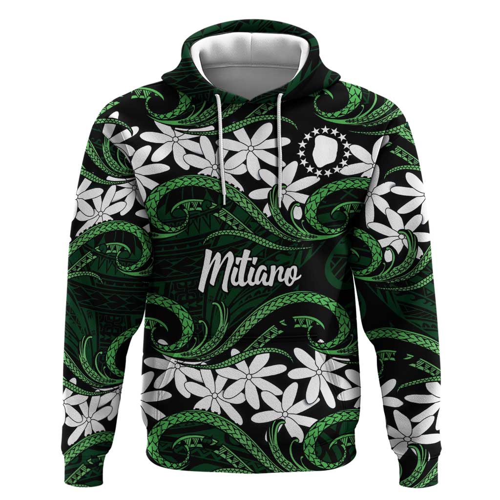 Personalised Cook Islands Mitiaro Zip Hoodie Tiare Maori Polynesian Waves Tattoo