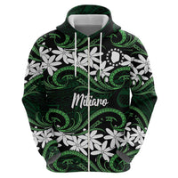 Personalised Cook Islands Mitiaro Zip Hoodie Tiare Maori Polynesian Waves Tattoo
