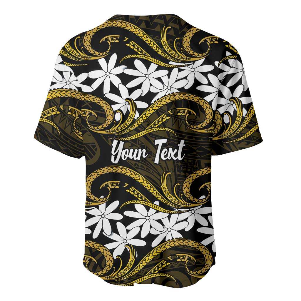 Personalised Cook Islands Manihiki Baseball Jersey Tiare Maori Polynesian Waves Tattoo