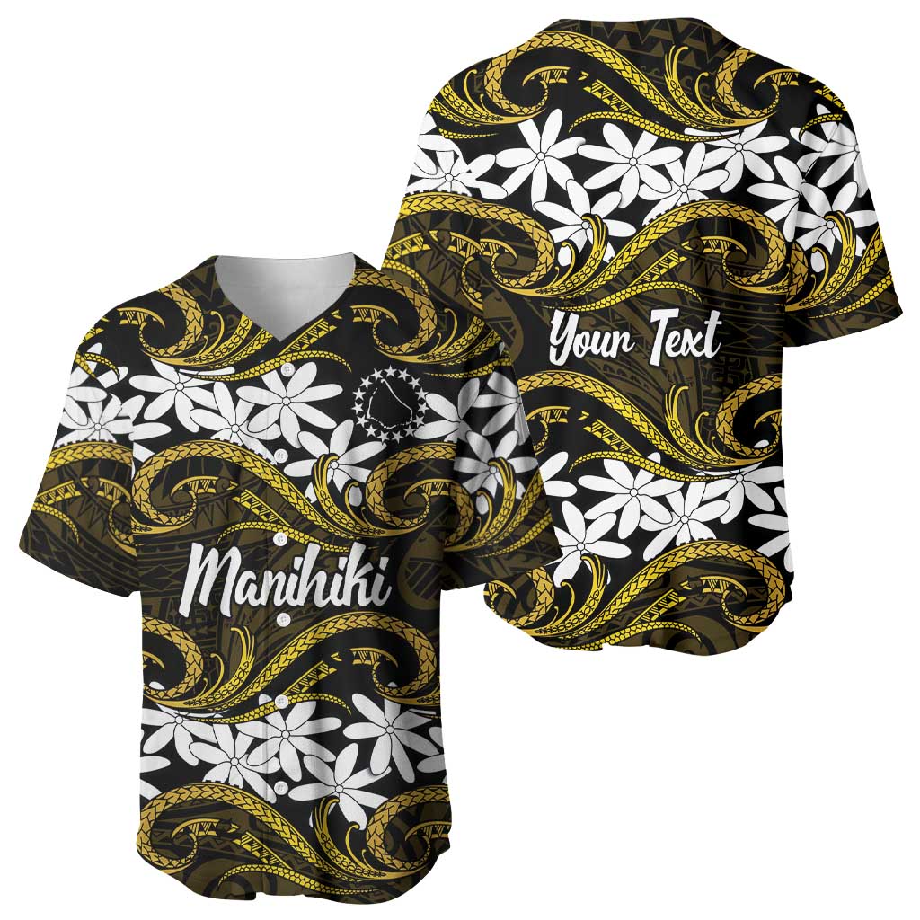 Personalised Cook Islands Manihiki Baseball Jersey Tiare Maori Polynesian Waves Tattoo