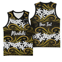 Personalised Cook Islands Manihiki Basketball Jersey Tiare Maori Polynesian Waves Tattoo
