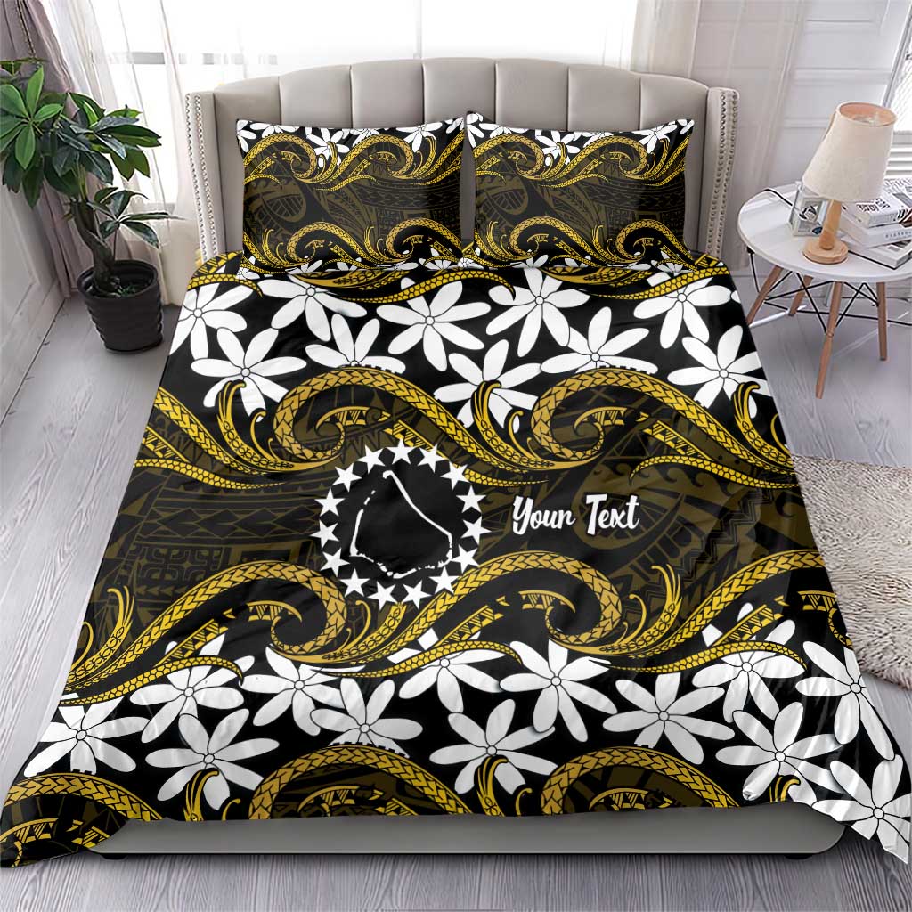 Personalised Cook Islands Manihiki Bedding Set Tiare Maori Polynesian Waves Tattoo