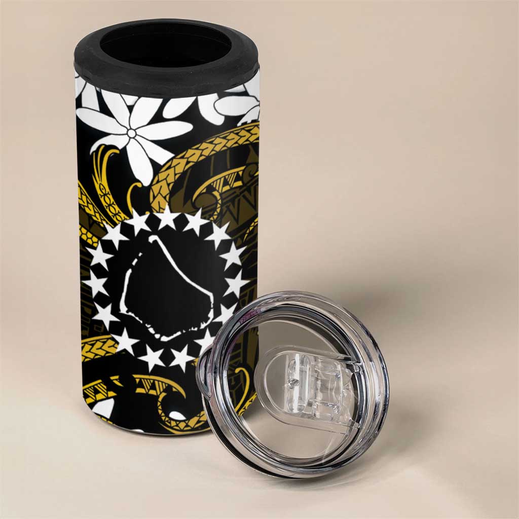 Personalised Cook Islands Manihiki 4 in 1 Can Cooler Tumbler Tiare Maori Polynesian Waves Tattoo