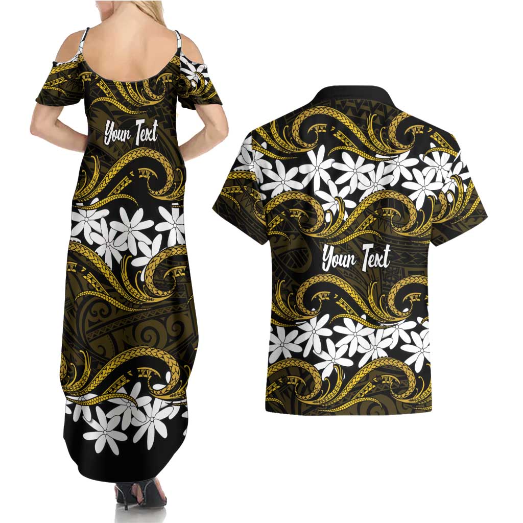 Personalised Cook Islands Manihiki Couples Matching Summer Maxi Dress and Hawaiian Shirt Tiare Maori Polynesian Waves Tattoo LT14 - Polynesian Pride