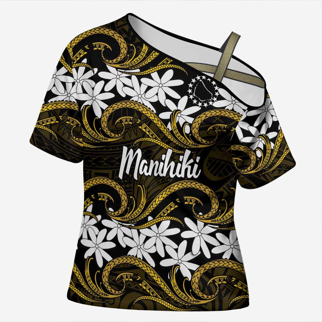 Personalised Cook Islands Manihiki Cross Shoulder Shirt Tiare Maori Polynesian Waves Tattoo