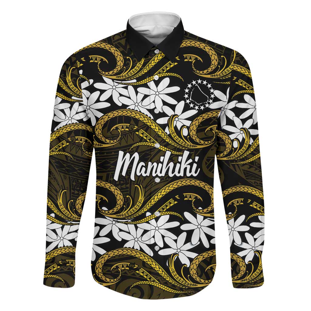 Personalised Cook Islands Manihiki Family Matching Off Shoulder Maxi Dress and Hawaiian Shirt Tiare Maori Polynesian Waves Tattoo