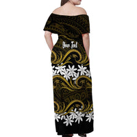 Personalised Cook Islands Manihiki Family Matching Off Shoulder Maxi Dress and Hawaiian Shirt Tiare Maori Polynesian Waves Tattoo