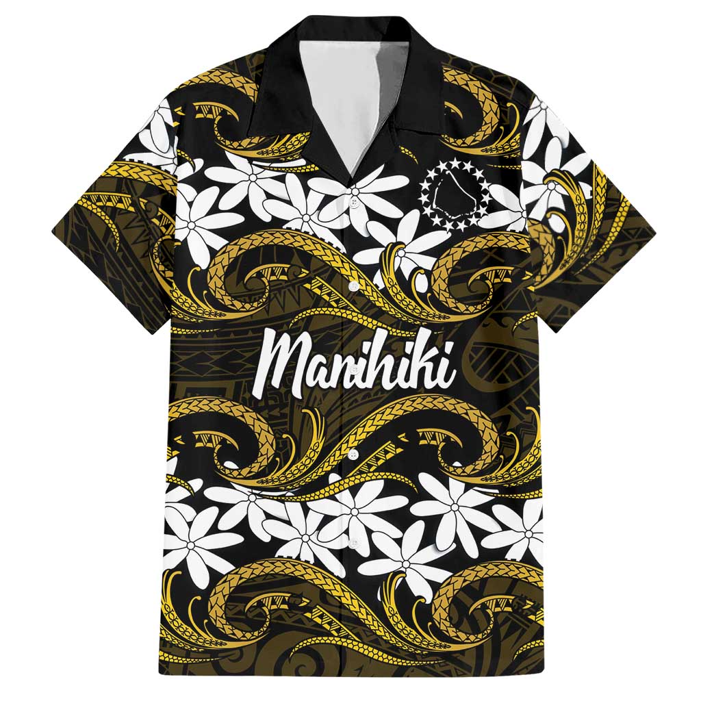 Personalised Cook Islands Manihiki Hawaiian Shirt Tiare Maori Polynesian Waves Tattoo