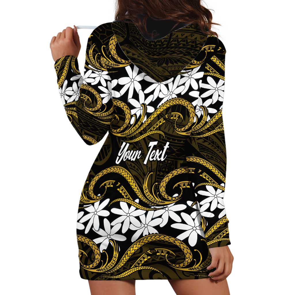 Personalised Cook Islands Manihiki Hoodie Dress Tiare Maori Polynesian Waves Tattoo