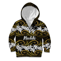 Personalised Cook Islands Manihiki Kid Hoodie Tiare Maori Polynesian Waves Tattoo LT14 Zip Hoodie Gold - Polynesian Pride