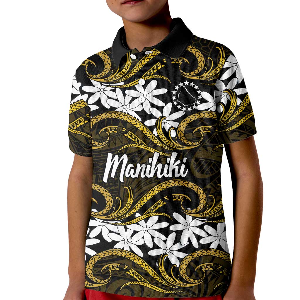 Personalised Cook Islands Manihiki Kid Polo Shirt Tiare Maori Polynesian Waves Tattoo