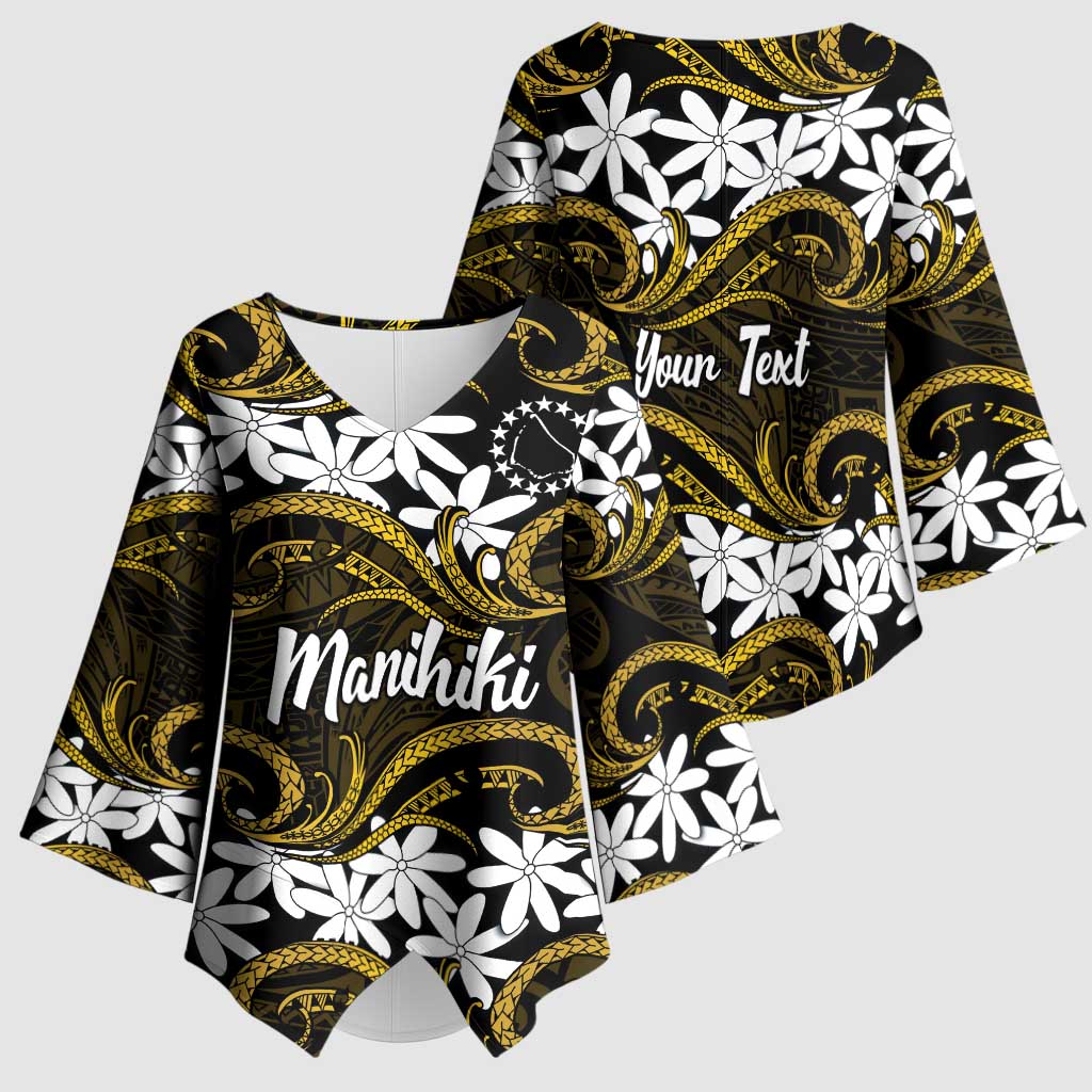 Personalised Cook Islands Manihiki Kimono Sleeve Blouse Tiare Maori Polynesian Waves Tattoo LT14 - Polynesian Pride