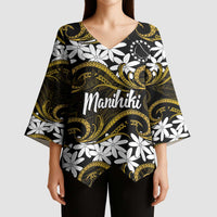 Personalised Cook Islands Manihiki Kimono Sleeve Blouse Tiare Maori Polynesian Waves Tattoo LT14 - Polynesian Pride