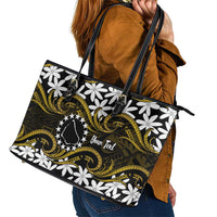 Personalised Cook Islands Manihiki Leather Tote Bag Tiare Maori Polynesian Waves Tattoo