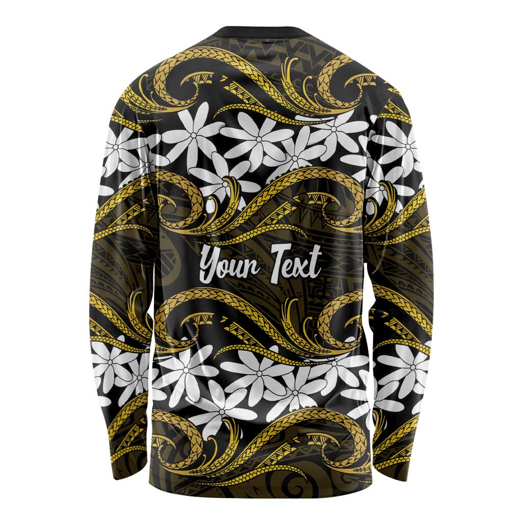 Personalised Cook Islands Manihiki Long Sleeve Shirt Tiare Maori Polynesian Waves Tattoo