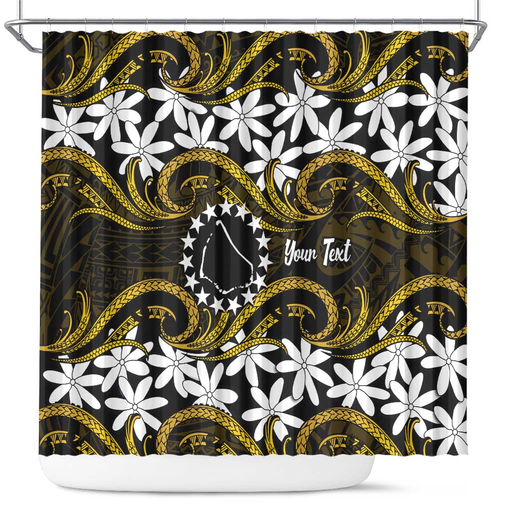 Personalised Cook Islands Manihiki Shower Curtain Tiare Maori Polynesian Waves Tattoo
