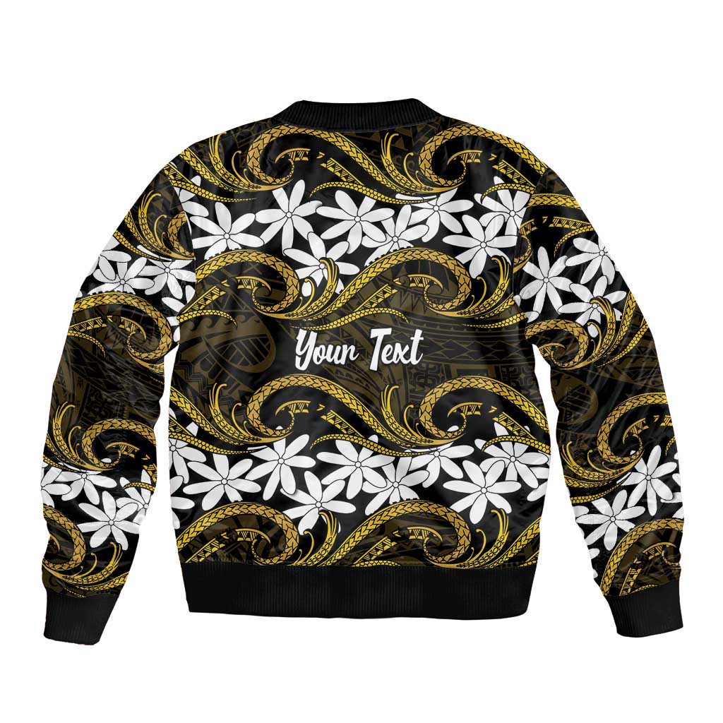 Personalised Cook Islands Manihiki Sleeve Zip Bomber Jacket Tiare Maori Polynesian Waves Tattoo LT14 - Polynesian Pride