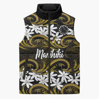 Personalised Cook Islands Manihiki Sleeveless Puffer Jacket Tiare Maori Polynesian Waves Tattoo LT14 Unisex Gold - Polynesian Pride