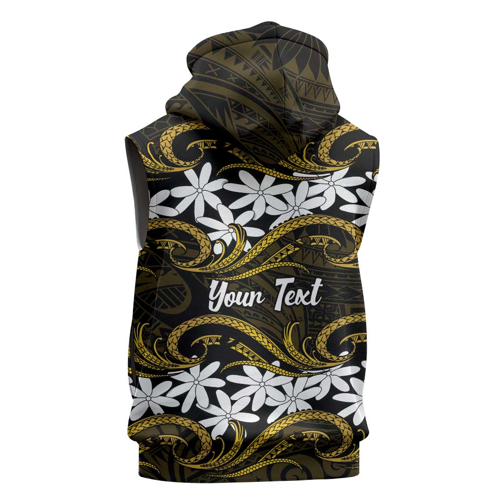 Personalised Cook Islands Manihiki Sleeveless Zip Hoodie Tiare Maori Polynesian Waves Tattoo