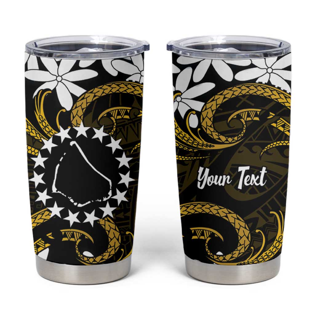 Personalised Cook Islands Manihiki Tumbler Cup Tiare Maori Polynesian Waves Tattoo