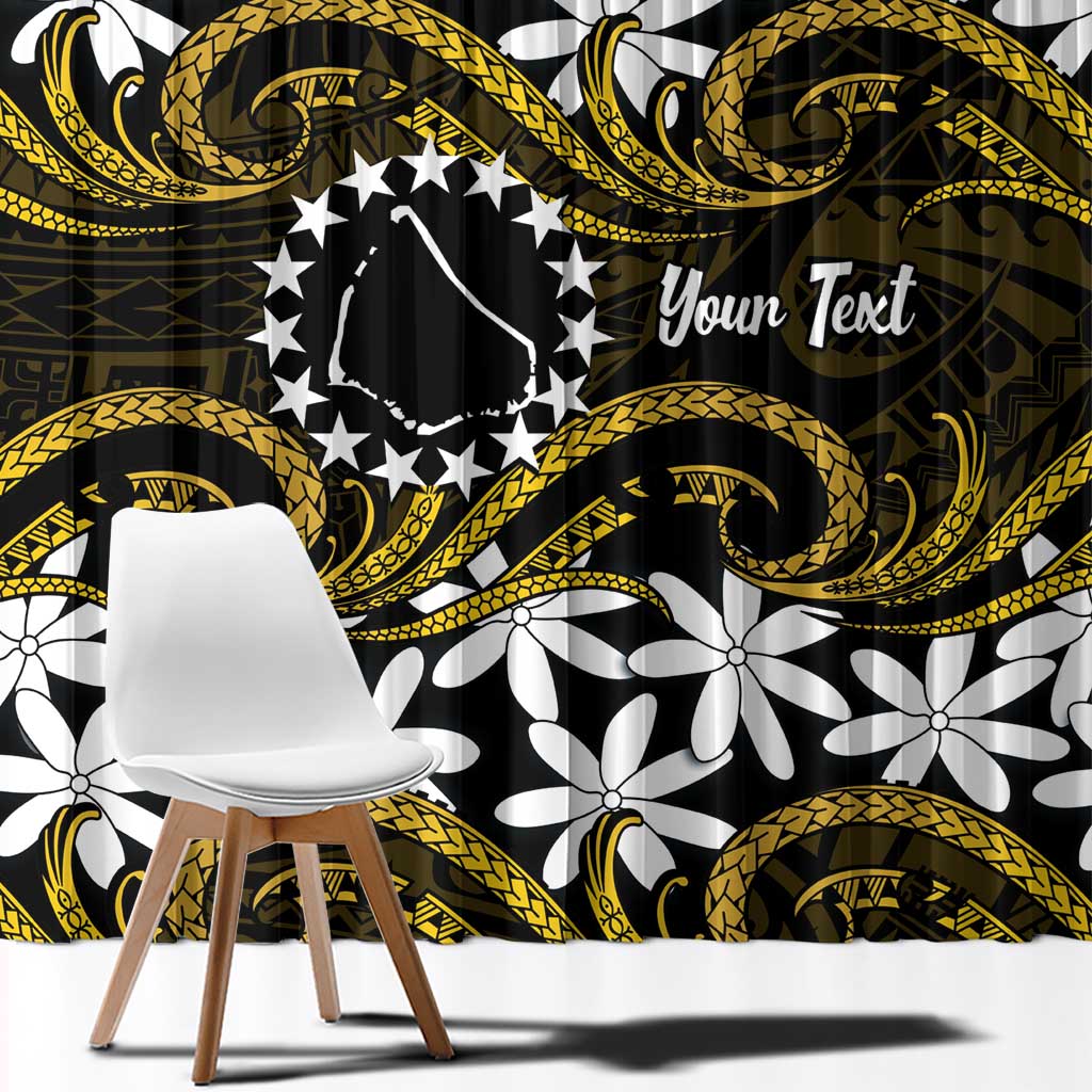 Personalised Cook Islands Manihiki Window Curtain Tiare Maori Polynesian Waves Tattoo