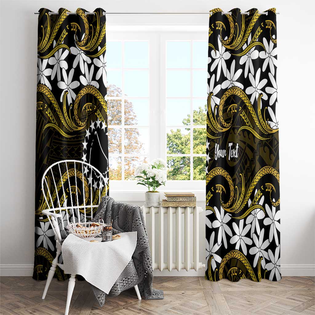 Personalised Cook Islands Manihiki Window Curtain Tiare Maori Polynesian Waves Tattoo