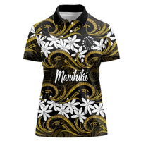 Personalised Cook Islands Manihiki Women Polo Shirt Tiare Maori Polynesian Waves Tattoo