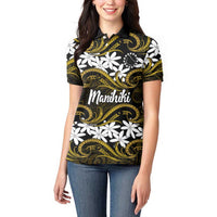 Personalised Cook Islands Manihiki Women Polo Shirt Tiare Maori Polynesian Waves Tattoo