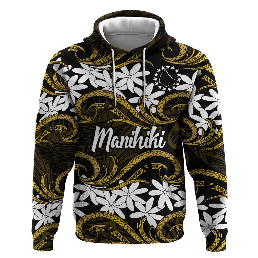 Personalised Cook Islands Manihiki Zip Hoodie Tiare Maori Polynesian Waves Tattoo LT14 Pullover Hoodie Gold - Polynesian Pride